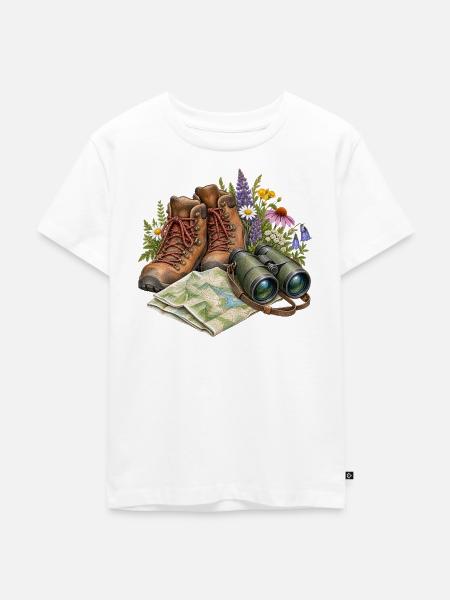 Wanderpfad Boots und Flora - Kinder Premium Bio T-Shirt - Weiß