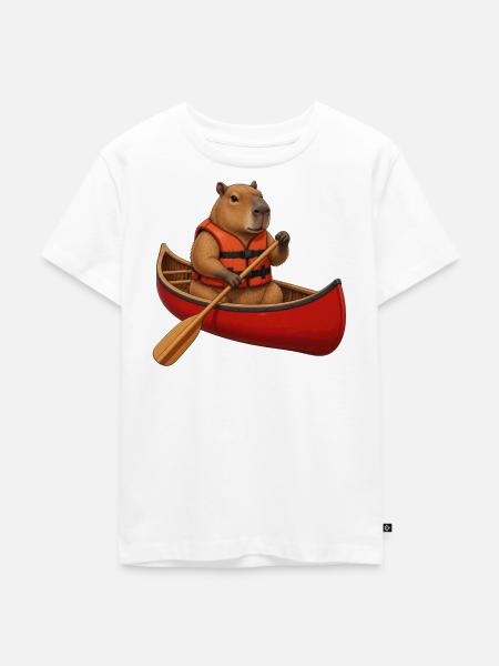 Capybara beim Kanufahren - Kinder Premium Bio T-Shirt - Weiß