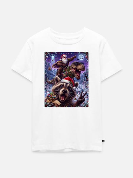 Weihnachtsdino: Santa Rex & Rentier - Kinder Premium Bio T-Shirt - Weiß