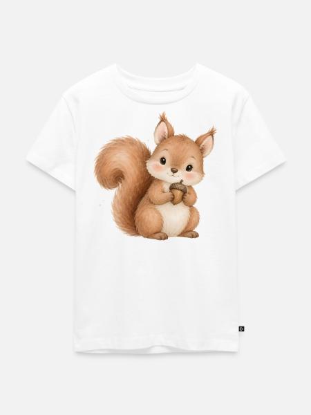 Süßes Eichhörnchen mit Eichel Aquarell Waldtier - Kinder Premium Bio T-Shirt - Weiß
