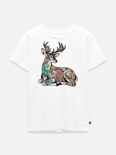 Blumenverzierter Hirsch mit Ornamenten - Kinder Premium Bio T-Shirt - Weiß