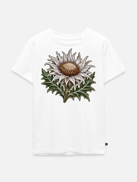 Silberdistel im Stickerei-Look - Kinder Premium Bio T-Shirt - Weiß