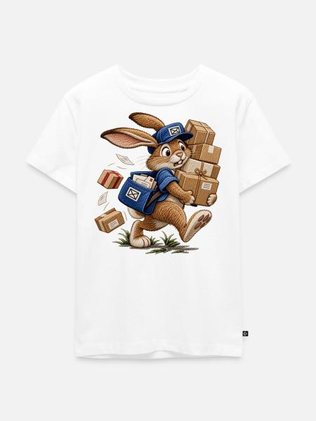 Hase als Paketbote - Kinder Premium Bio T-Shirt - Weiß