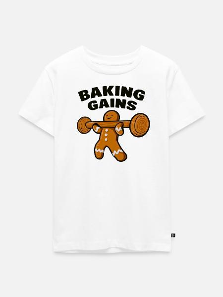 Baking Gains: Ginger Krafttraining - Kinder Premium Bio T-Shirt - Weiß