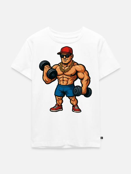 Bodybuilder Cartoon Muskelheld - Kinder Premium Bio T-Shirt - Weiß
