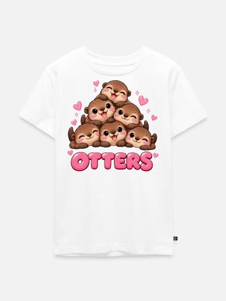 Süße Otter Freunde Cartoon - Kinder Premium Bio T-Shirt - Weiß