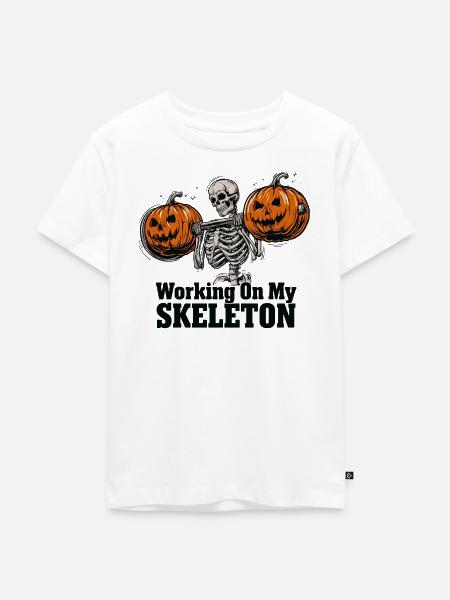 Knochentraining mit Kürbissen - Kinder Premium Bio T-Shirt - Weiß