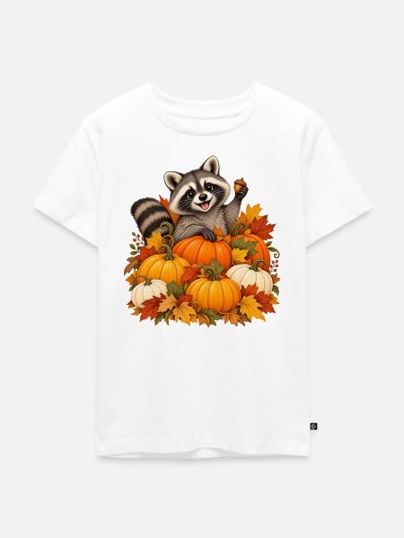 Waschbär im Kürbisfeld - Kinder Premium Bio T-Shirt - Weiß