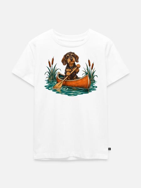 Dackel im Kanu - Kinder Premium Bio T-Shirt - Weiß