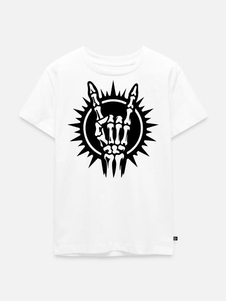Skeletthand Rock Symbol Strahlen Schwarz - Kinder Premium Bio T-Shirt - Weiß