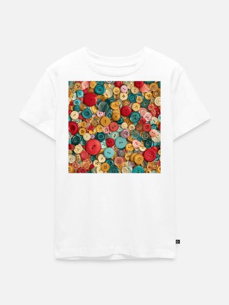 Bunte Knöpfe – Collage Couture - Kinder Premium Bio T-Shirt - Weiß