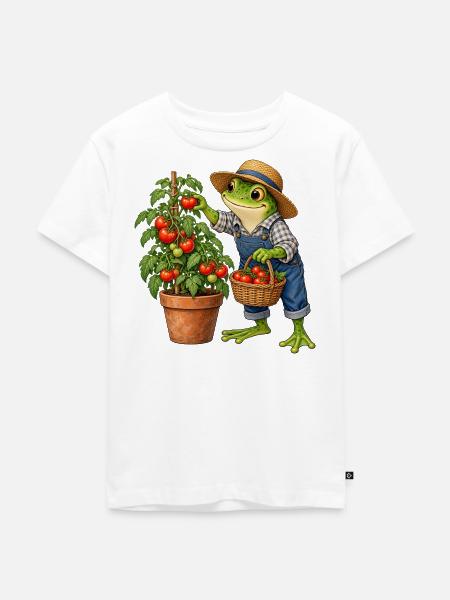 Frosch bei der Tomatenernte - Kinder Premium Bio T-Shirt - Weiß