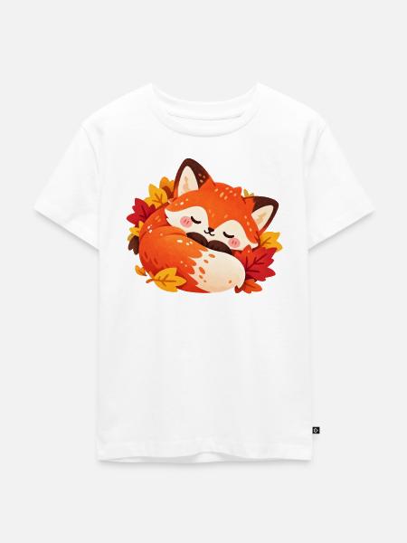 Ruhevoller Herbstfuchs im Laub - Kinder Premium Bio T-Shirt - Weiß