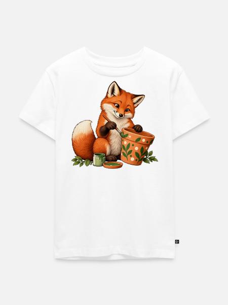 Fuchs bemalt einen Blumentopf - Kinder Premium Bio T-Shirt - Weiß