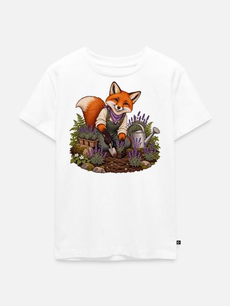 Fuchs pflanzt Lavendel - Kinder Premium Bio T-Shirt - Weiß