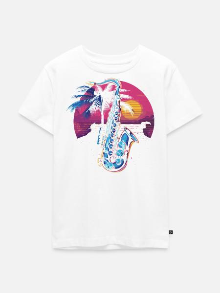 Saxophon Steamwave - Kinder Premium Bio T-Shirt - Weiß
