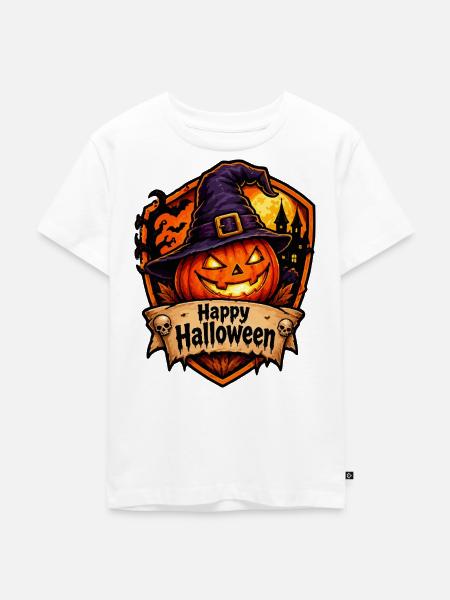 Halloween Kürbis mit Hexenhut - Kinder Premium Bio T-Shirt - Weiß