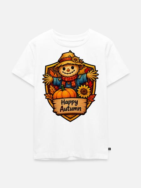Fröhlicher Herbst Scheuchbild mit Kürbis - Kinder Premium Bio T-Shirt - Weiß
