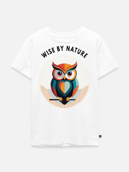 Wise by Nature – Moderne Eule - Kinder Premium Bio T-Shirt - Weiß