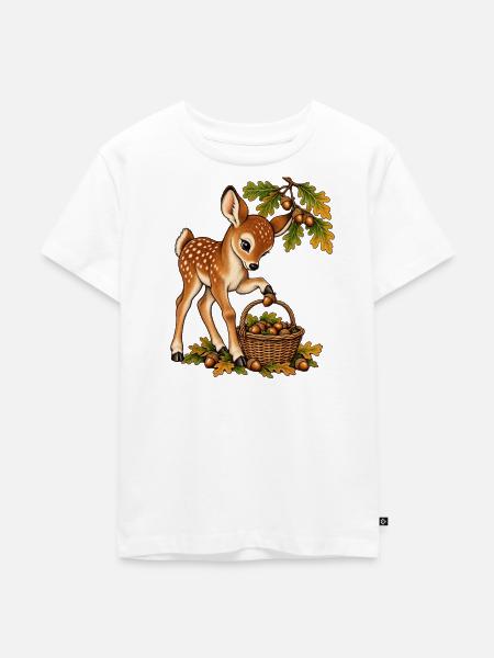 Reh sammelt Eicheln - Kinder Premium Bio T-Shirt - Weiß
