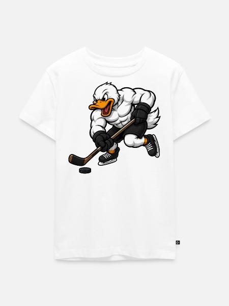 Coole Ente Eishockeyspieler Cartoon - Kinder Premium Bio T-Shirt - Weiß