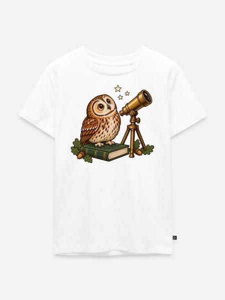 Eule mit Teleskop - Kinder Premium Bio T-Shirt - Weiß