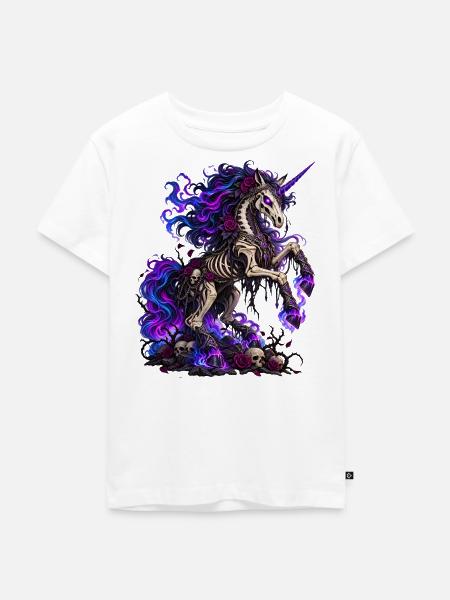 Skelett-Einhorn im Grusel-Look - Kinder Premium Bio T-Shirt - Weiß
