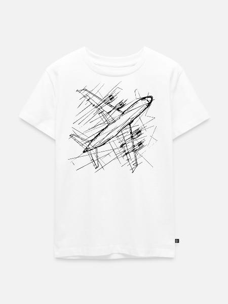 Flugzeug Skizze - Kinder Premium Bio T-Shirt - Weiß