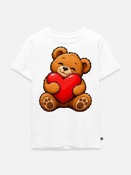 Kuschelbär mit rotem Herz - Kinder Premium Bio T-Shirt - Weiß