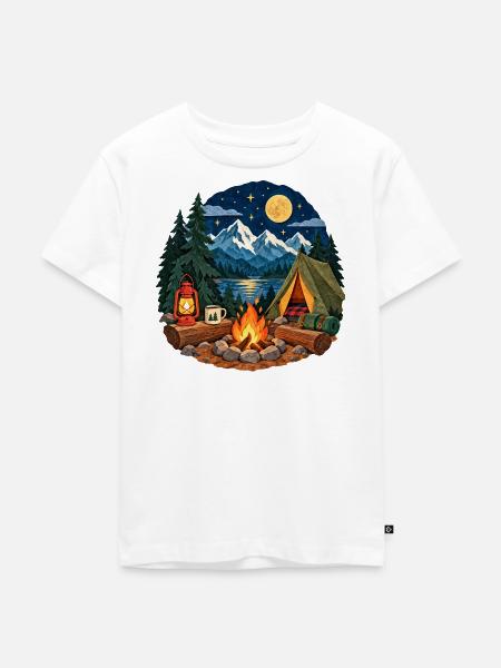Mondnacht am Lagerfeuer - Kinder Premium Bio T-Shirt - Weiß