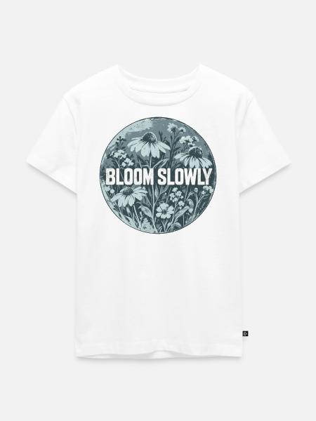 Bloom Slowly Blumenring Design - Kinder Premium Bio T-Shirt - Weiß