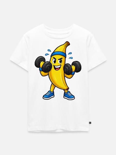 Kraftbanana Workout Cartoon - Kinder Premium Bio T-Shirt - Weiß