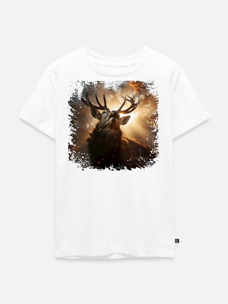 Hirsch im Licht des Waldes - Kinder Premium Bio T-Shirt - Weiß
