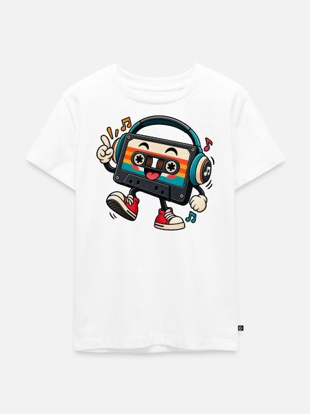 Retro Kassette mit Kopfhörern - Kinder Premium Bio T-Shirt - Weiß