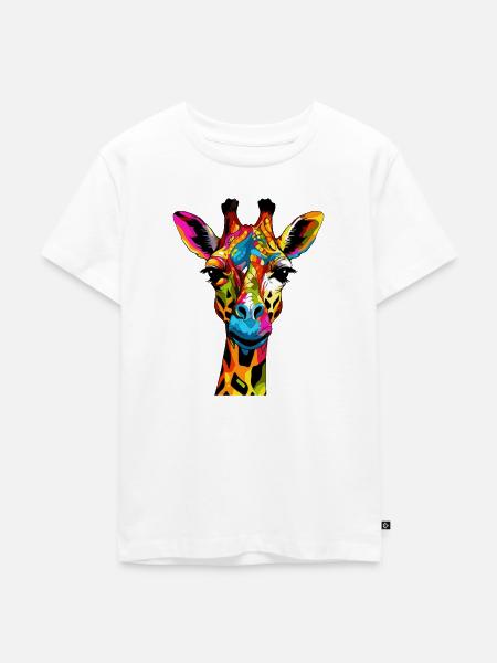 Bunte Giraffenkopf Pop Art - Kinder Premium Bio T-Shirt - Weiß