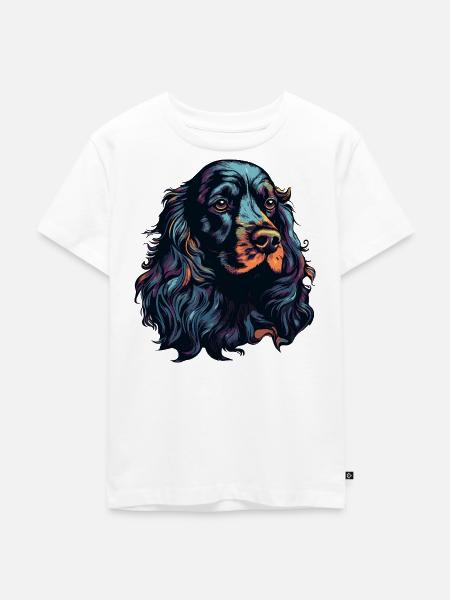 Spaniel Hund Kopf Schwarz Bunt - Kinder Premium Bio T-Shirt - Weiß