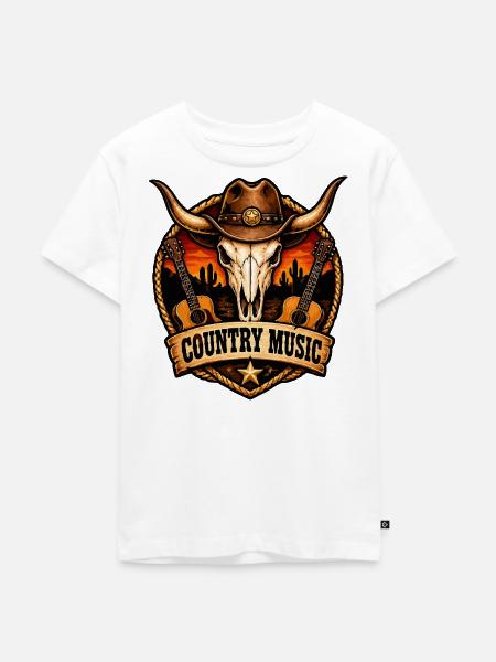 Country Musik Schädel Ranch - Kinder Premium Bio T-Shirt - Weiß