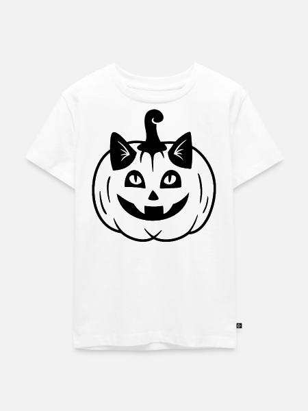 Halloween Katze Kürbiskopf - Schwarz - Kinder Premium Bio T-Shirt - Weiß