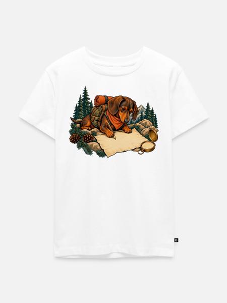 Dackel zeichnet eine Wanderkarte - Kinder Premium Bio T-Shirt - Weiß