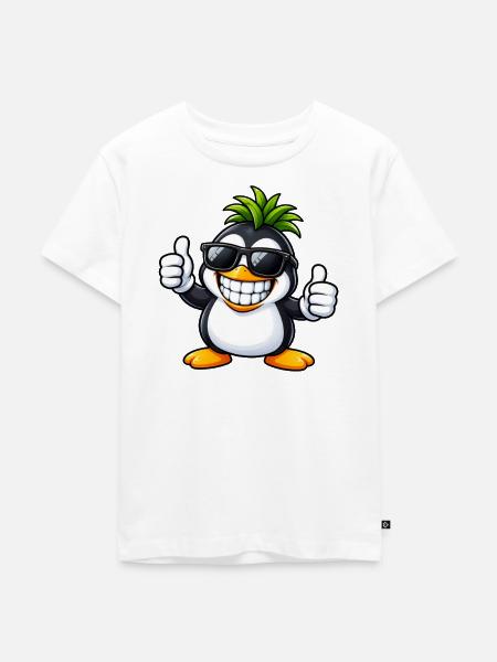 Cooler Pinguin mit Ananas Frisur - Kinder Premium Bio T-Shirt - Weiß