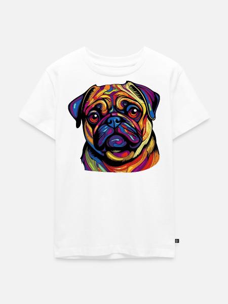 Farbexplosion Pug Portrait - Kinder Premium Bio T-Shirt - Weiß