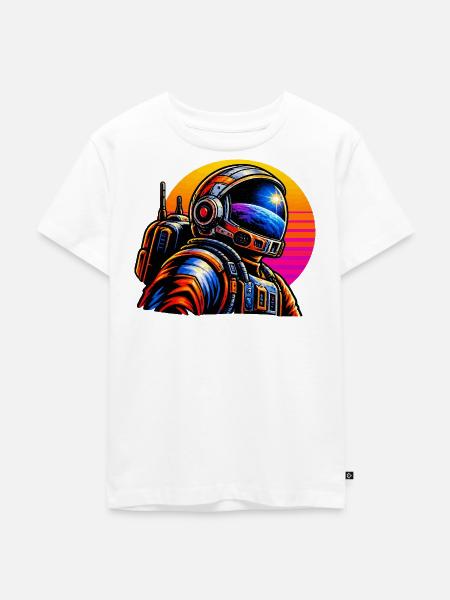 Astronaut im Neon-Sonnenuntergang - Kinder Premium Bio T-Shirt - Weiß