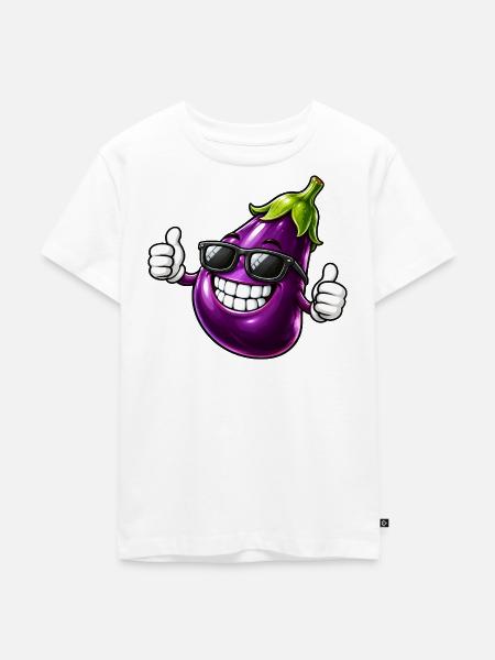 Coole Aubergine Cartoon Vegetarisch Sommer - Kinder Premium Bio T-Shirt - Weiß