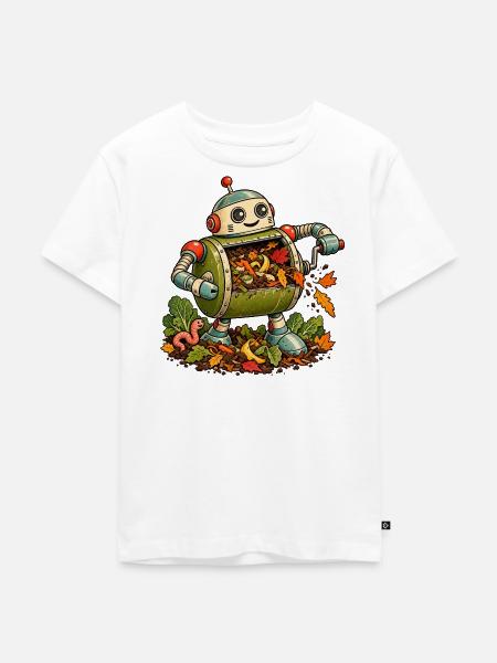 Herbstroboter mit Falllaub - Kinder Premium Bio T-Shirt - Weiß