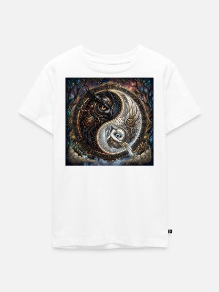 Steampunk Yin Yang Eule - Kinder Premium Bio T-Shirt - Weiß
