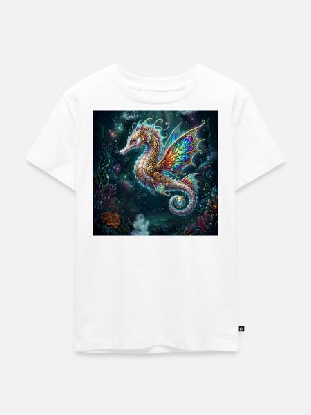 Steampunk-geflügeltes Seepferdchen - Kinder Premium Bio T-Shirt - Weiß