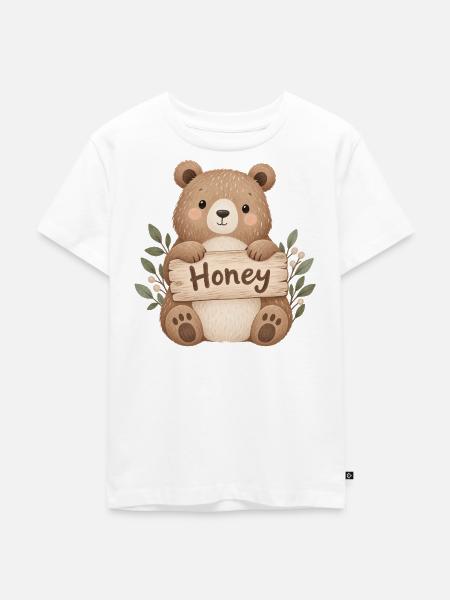 Niedlicher Bär mit Honey-Schild - Kinder Premium Bio T-Shirt - Weiß