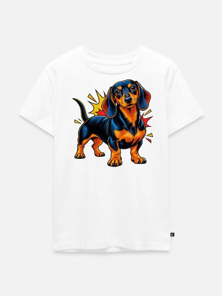 Dackel – Comic Pop Art - Kinder Premium Bio T-Shirt - Weiß