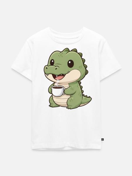 Krokodil mit Kaffee - Kinder Premium Bio T-Shirt - Weiß