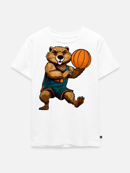 Biber Basketball - Kinder Premium Bio T-Shirt - Weiß